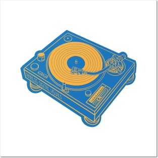 Turntable (Yellow Orange Lines + Green Blue Drop Shadow) Analog / Music Posters and Art